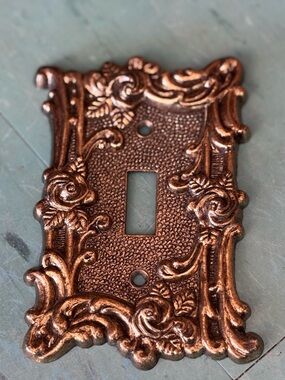 Vintage brass light switch cover ornate roses mcm